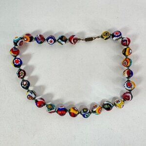 Vintage Millefiori Venetian Italian Glass Choker Necklace Strand Bead Multicolor